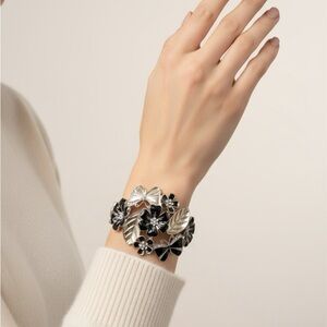 Y2K Enamel Floral and Butterfly Hinged Clamper Bracelet